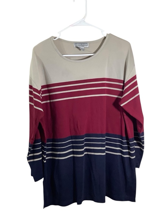Dress Barn Tops - Dress Barn Woman Cream, Burgundy & Navy Colorblock Striped Long Sleeve Top